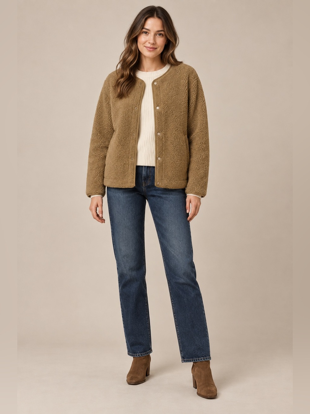 Joie Camel Teddy Fleece Snap Front Jacket Size M